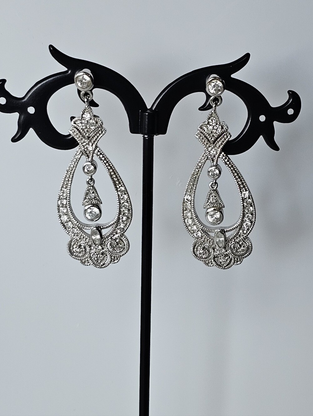 Edwardian Openwork Filigree Drop Earrings  Sterling Silver! - Picture 3 of 6